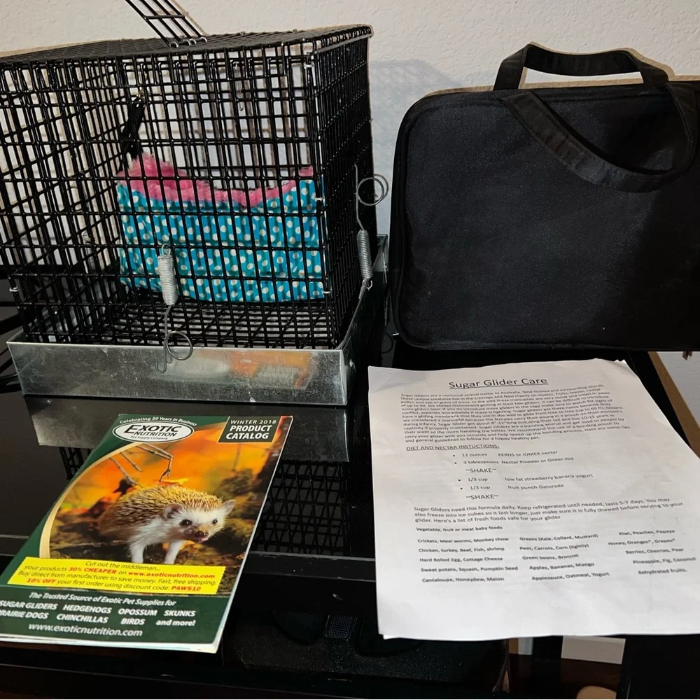 Sugar glider or small animal cage and accessories